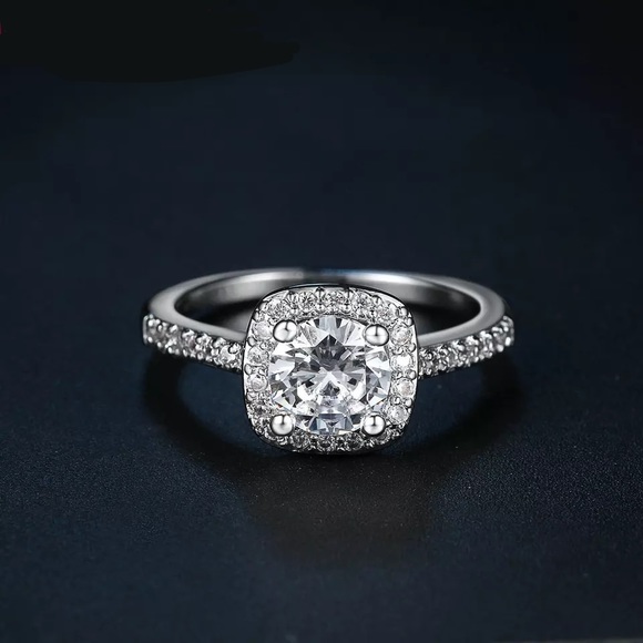 2-5Ct Halo 925 Silver Cushion Cut Solitaire Ring - Picture 8 of 11